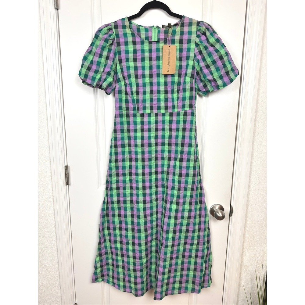 Princess Highway Peppa Check Midi Dress Green‎ Gingham US Size 4 New With Tags